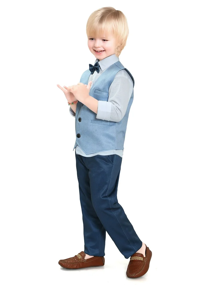 بيبي كلو Gentleman four piece kids boys solid pattern tank shirt pant waist coat with bow tie set