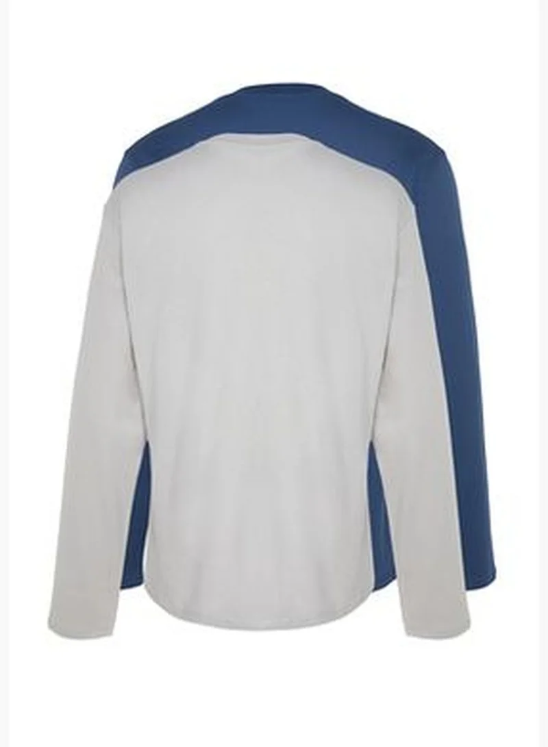 trendyol Grey-Indigo Men 2-Pack 100% Cotton Long Sleeve Regular/Regular Cut Basic T-Shirt.
