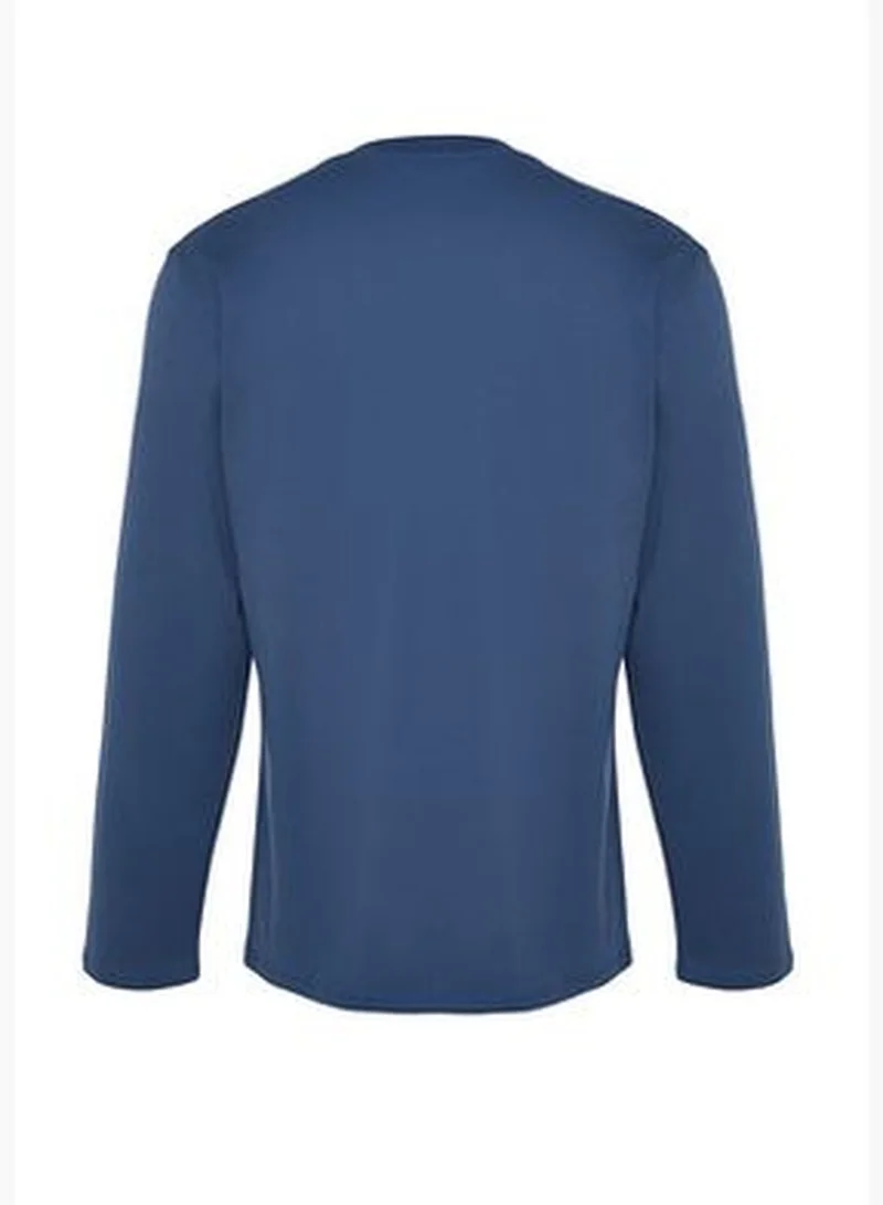trendyol Grey-Indigo Men 2-Pack 100% Cotton Long Sleeve Regular/Regular Cut Basic T-Shirt.