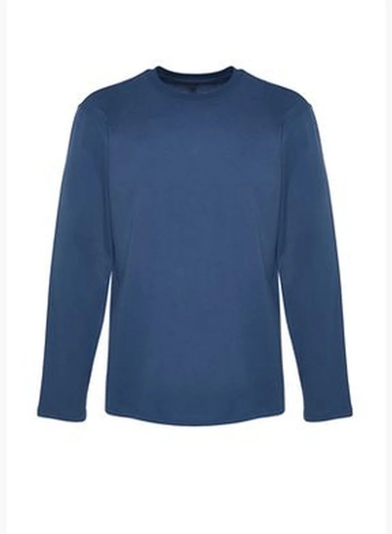 trendyol Grey-Indigo Men 2-Pack 100% Cotton Long Sleeve Regular/Regular Cut Basic T-Shirt.