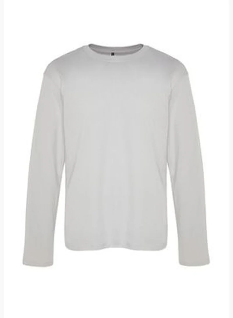trendyol Grey-Indigo Men 2-Pack 100% Cotton Long Sleeve Regular/Regular Cut Basic T-Shirt.