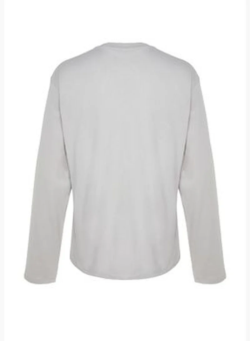 trendyol Grey-Indigo Men 2-Pack 100% Cotton Long Sleeve Regular/Regular Cut Basic T-Shirt.