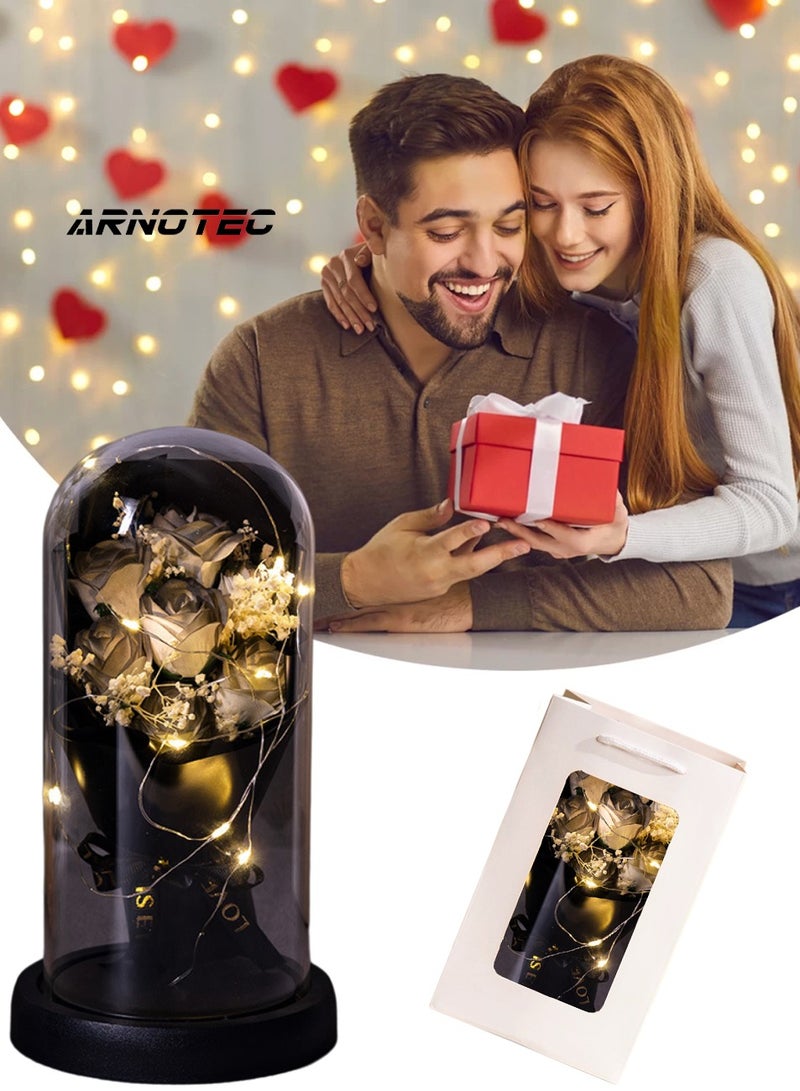 ARNOTEC Eternal Rose Gift Box – LED Light Glass Cover Decoration | Romantic Gift for Valentine's Day, Birthday, Mother's Day black Bouquet Creative Ornaments  - Image 1