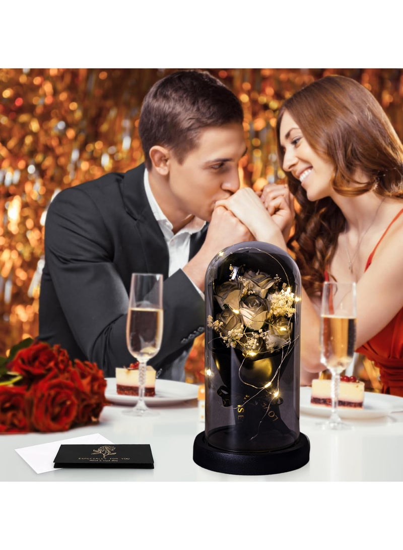 Eternal Rose Gift Box – LED Light Glass Cover Decoration | Romantic Gift for Valentine's Day, Birthday, Mother's Day black Bouquet Creative Ornaments