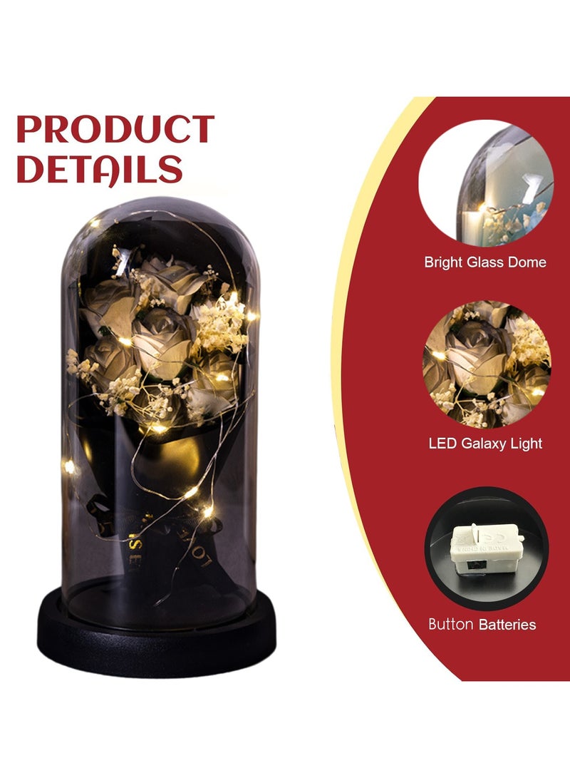 ARNOTEC Eternal Rose Gift Box – LED Light Glass Cover Decoration | Romantic Gift for Valentine's Day, Birthday, Mother's Day black Bouquet Creative Ornaments  - Image 5