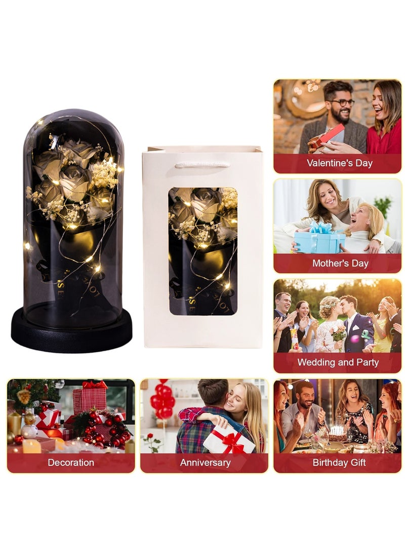 ARNOTEC Eternal Rose Gift Box – LED Light Glass Cover Decoration | Romantic Gift for Valentine's Day, Birthday, Mother's Day black Bouquet Creative Ornaments  - Image 3