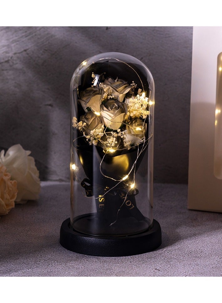 ARNOTEC Eternal Rose Gift Box – LED Light Glass Cover Decoration | Romantic Gift for Valentine's Day, Birthday, Mother's Day black Bouquet Creative Ornaments - Image 3