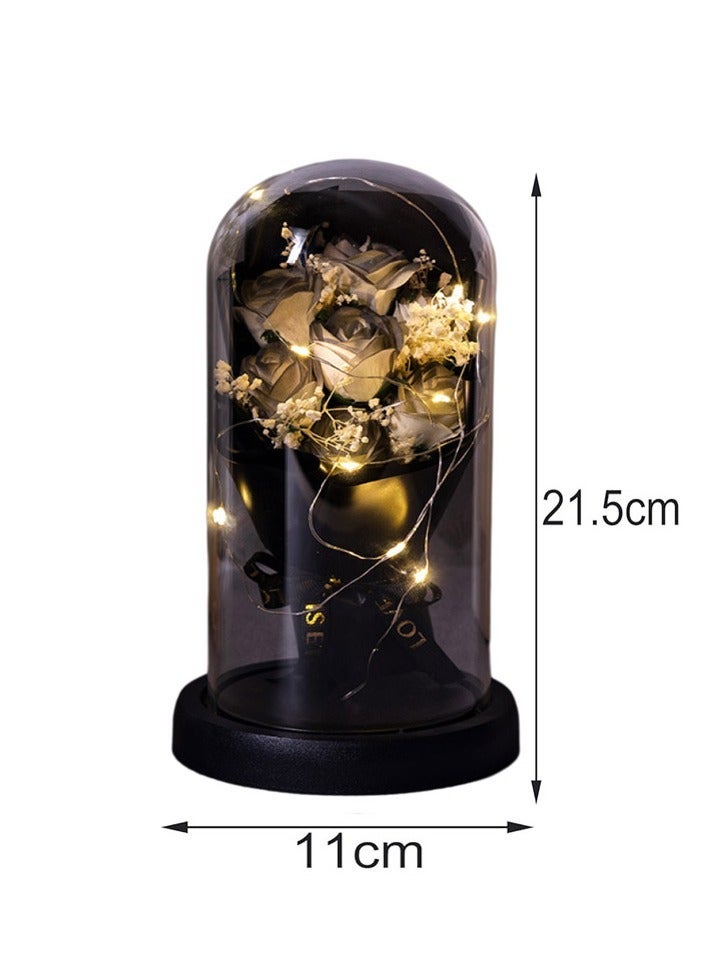 ARNOTEC Eternal Rose Gift Box – LED Light Glass Cover Decoration | Romantic Gift for Valentine's Day, Birthday, Mother's Day black Bouquet Creative Ornaments - Image 5