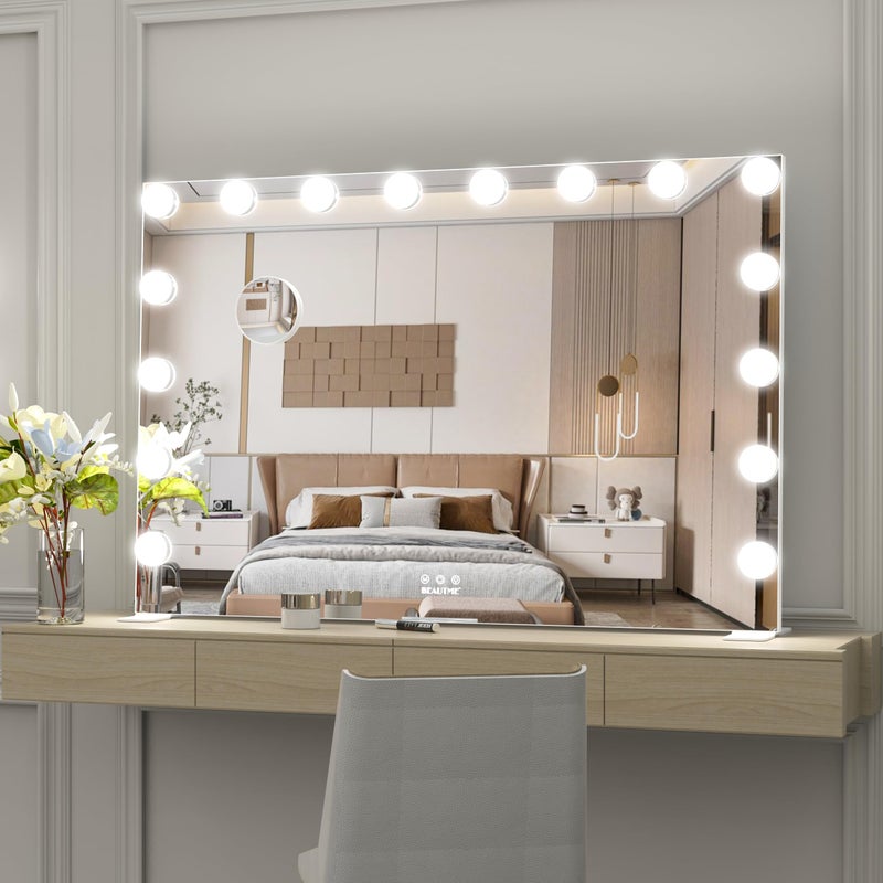 WONSTART Large Vanity Mirror with lights91x61cm Hollywood Light Up Mirror with light for Makeup Big Mirrors with 3 color dimmable lighting settings White