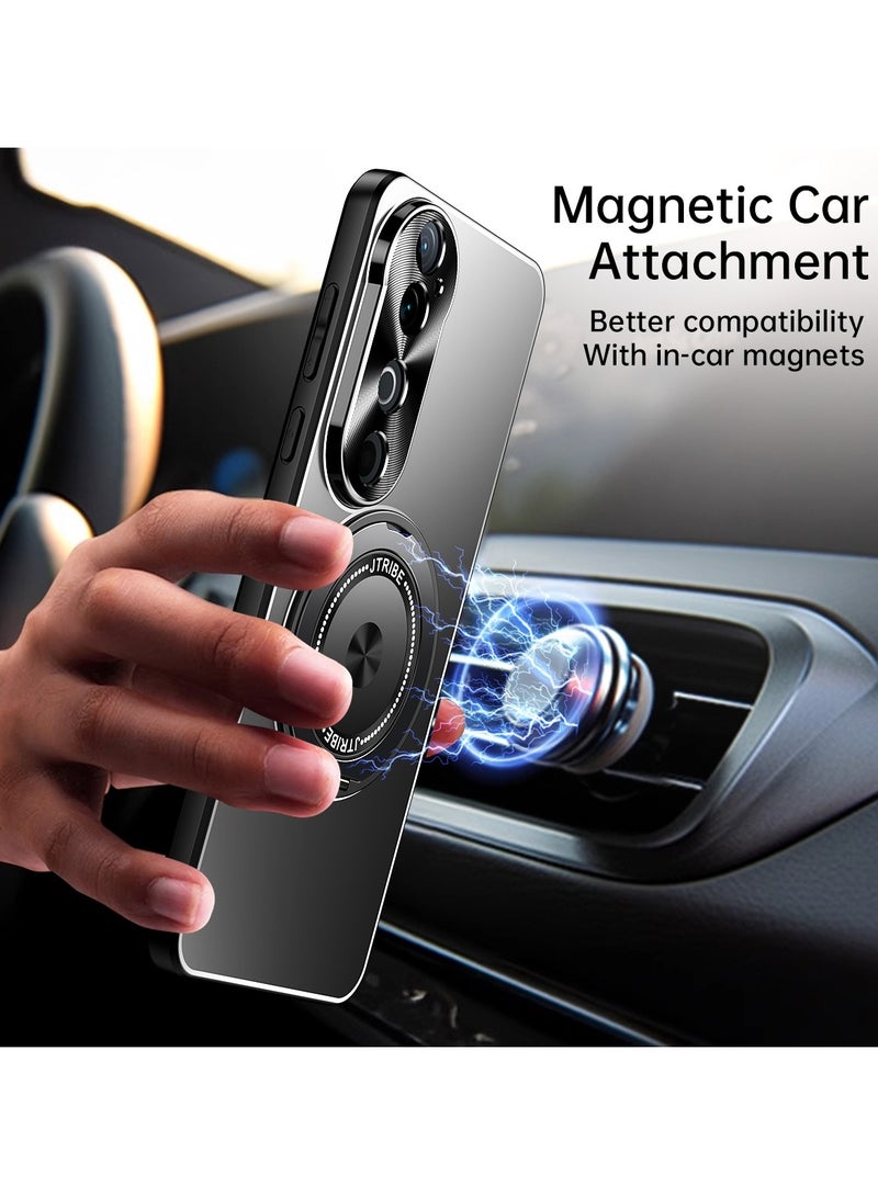 عام غطاء هاتف فيفو S19 Pro Light  Shadow Series، مع حامل معدني لامع قابل للدوران ويعمل عن طريق المغناطيس (أسود). - Image 4