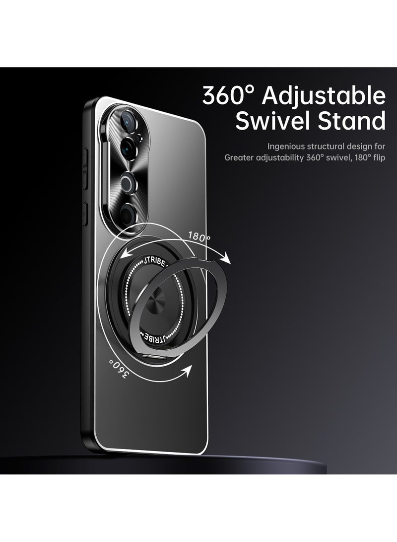 عام غطاء هاتف فيفو S19 Pro Light  Shadow Series، مع حامل معدني لامع قابل للدوران ويعمل عن طريق المغناطيس (أسود). - Image 3