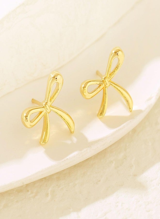 Spiritlele Bow Earrings for Women 14K Gold Bow Earrings Studs Dainty Bowknot Jewelry for Christmas - Image 4