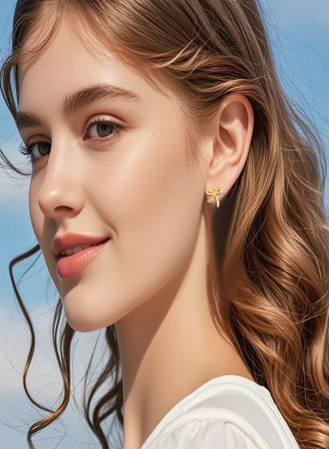 Spiritlele Bow Earrings for Women 14K Gold Bow Earrings Studs Dainty Bowknot Jewelry for Christmas - Image 2