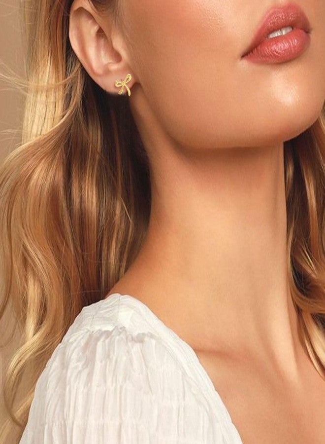 Spiritlele Bow Earrings for Women 14K Gold Bow Earrings Studs Dainty Bowknot Jewelry for Christmas - Image 3