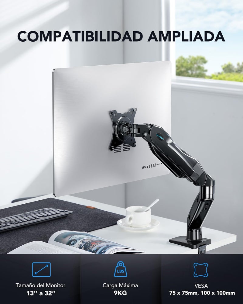 HUANUO Single Monitor Mount, 13 to 32 Inch Monitor Arm, Adjustable Monitor Stand, Vesa Mount with Clamp and Grommet Base - Fits 4.4 to 19.8lbs LCD Computer Monitors - Image 2