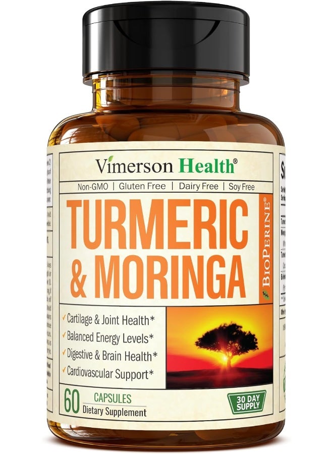 Vimerson Health Turmeric Curcumin & Moringa Oleifera Leaf 95% Curcuminoids & Black Pepper Bioperine Dietary Supplement For Joint Support, Digestion & Energy. Free Of Gluten, Gmo, Dairy And Soy. 60 Vegan Capsules  - Image 1
