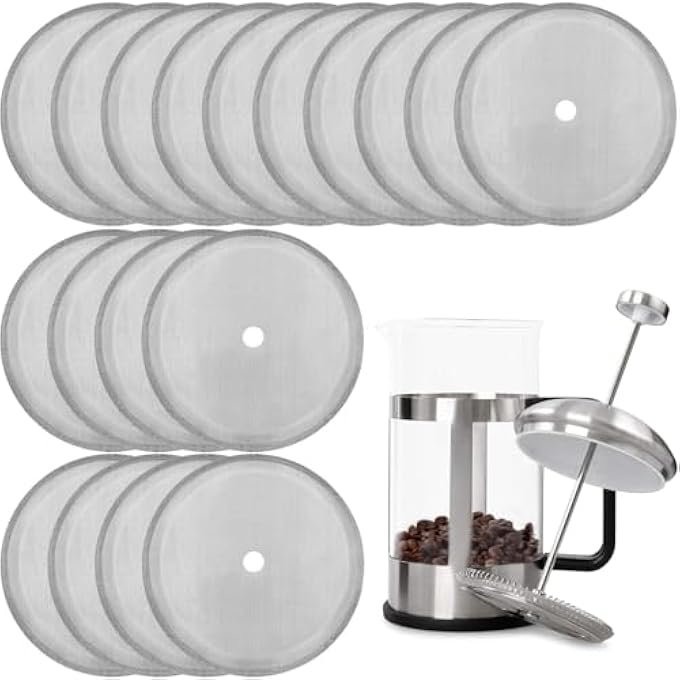 BIGTHREE 18 Pack Stainless Steel French Press Filters Reusable 4 Inch Mesh Screen Replacement For 8 Cup 1000Ml Coffee Makers Durable Cafetiere Filter - Image 1