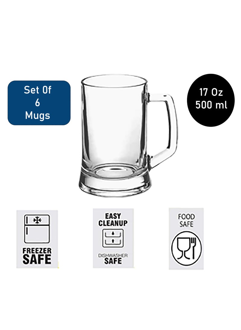 3Diamonds Beer Mugs Set of 6 for Men 17 oz(500 ml), Beer Mugs for Freezer, Glass with Handle for Drinking. Pub Drinking Mugs Stein Gift for Man Set of 6 (500ml)  - Image 5