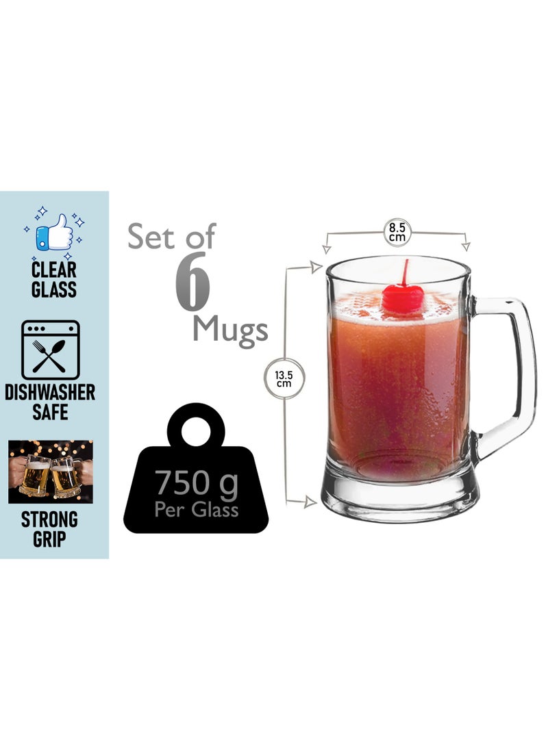 3Diamonds Beer Mugs Set of 6 for Men 17 oz(500 ml), Beer Mugs for Freezer, Glass with Handle for Drinking. Pub Drinking Mugs Stein Gift for Man Set of 6 (500ml)  - Image 2