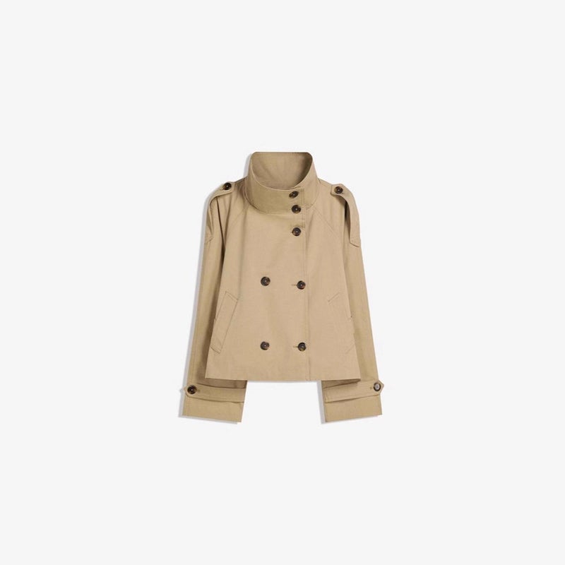 2026 New Retro Double-Breasted Belted Short Trench Coat with Turn-Down Collar - Image 3