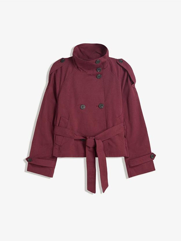 2026 New Retro Double-Breasted Belted Short Trench Coat with Turn-Down Collar - Image 1