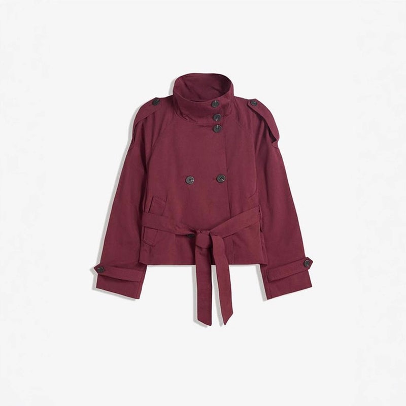 2026 New Retro Double-Breasted Belted Short Trench Coat with Turn-Down Collar - Image 5