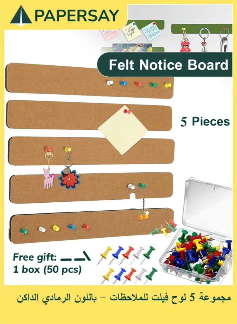 PAPERSAY 5 Pack Bulletin Board Strips, Felt Pin Board Bar with 50 Push Pins Self-Adhesive Felt Bulletin Board for Office School Home Wall Decoration, for Organize Memo, Photos, Display - Image 1