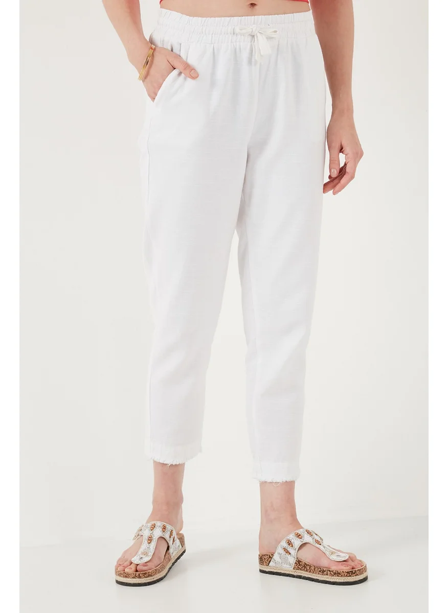 Lela Cotton Waist Tie High Waist Linen Look Short Leg Trousers Women's Trousers 668YP5134