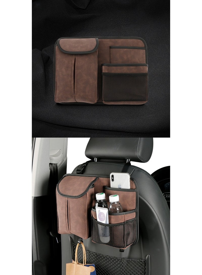 NANAO Excefore Car Back Seat Organizer,Multi-Pockets Leather Automotive Organizer With Tissue Box,Durable Hanging Front Seat Storage Box With Hooks,Universal Vehicle Travel Accessories - Image 2