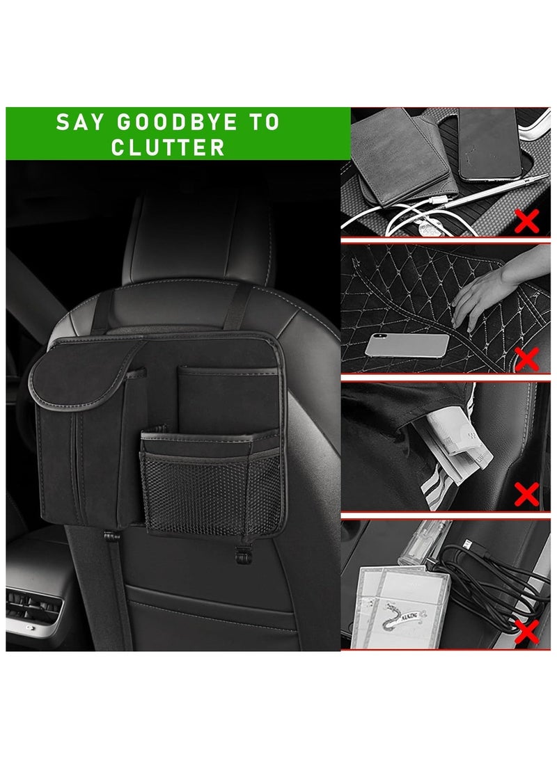 NANAO Excefore Car Back Seat Organizer,Multi-Pockets Leather Automotive Organizer With Tissue Box,Durable Hanging Front Seat Storage Box With Hooks,Universal Vehicle Travel Accessories - Image 3