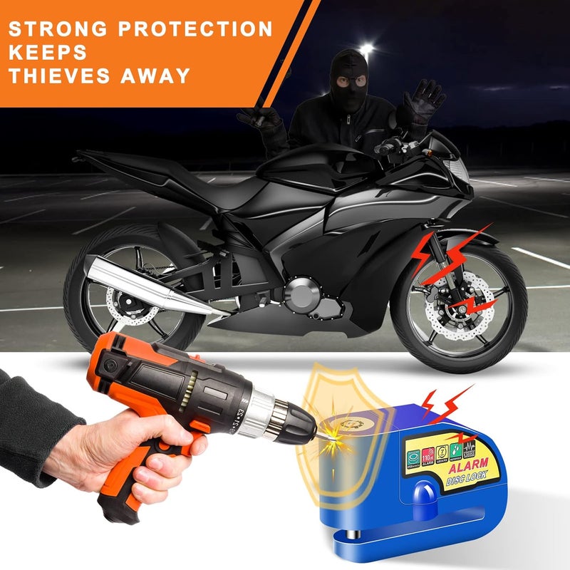 Mathtoxyz Motorcycle Alarm Disc Brake Lock, Motorcycle Locks Anti Theft Security Wheel Disc Lock Waterproof 110dB Alarm Sound with 5ft Reminder Cable Keys and Carry Pouch for Motorbike Bike Scooter - Image 2