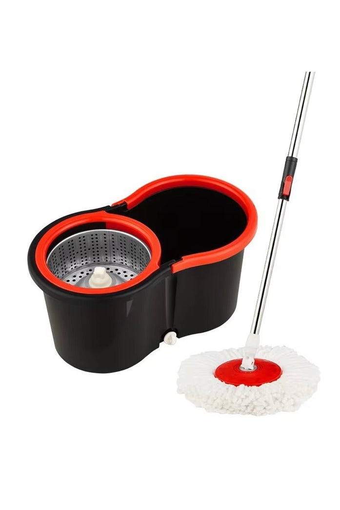 Quantum Bay Spin Mop and Bucket Set, Stainless Steel Floor Cleaning System, 360° Rotating Microfiber Mop with Wringer, Wet and Dry Mop for Home, Kitchen, Bathroom, Tile, Laminate, Hardwood Floors, Dual Water Separation, Red and Black  - Image 1