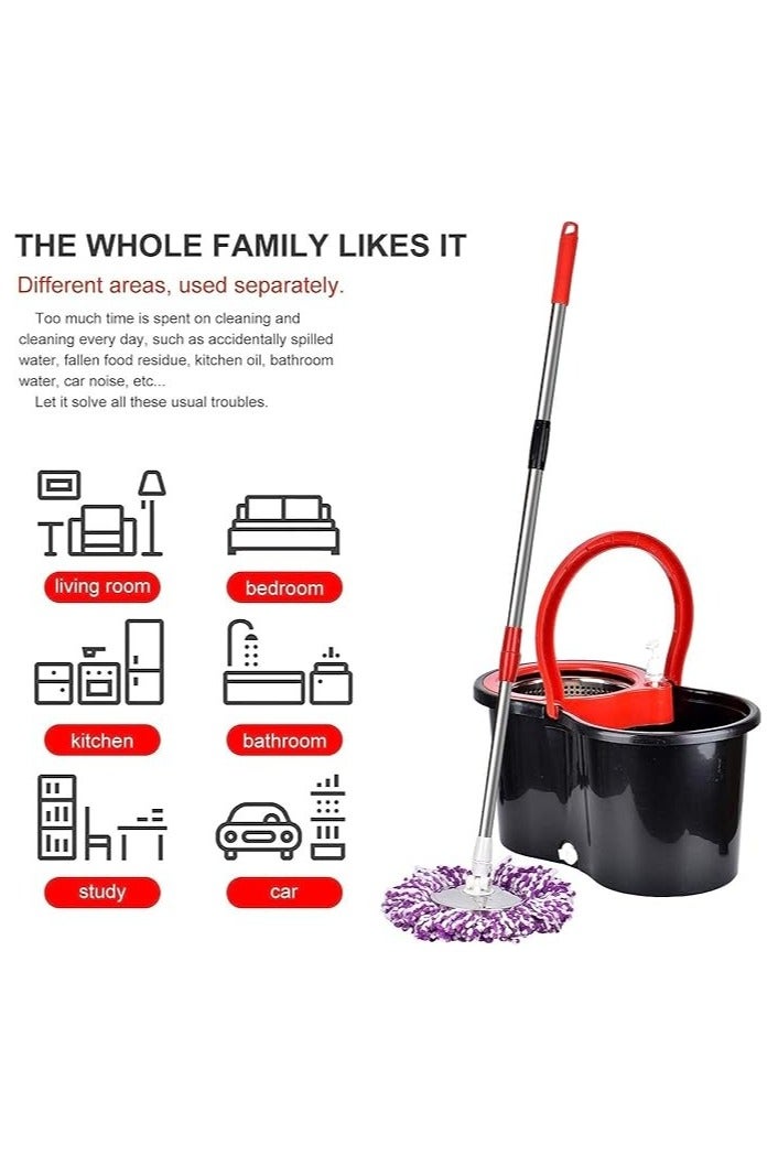 Quantum Bay Spin Mop and Bucket Set, Stainless Steel Floor Cleaning System, 360° Rotating Microfiber Mop with Wringer, Wet and Dry Mop for Home, Kitchen, Bathroom, Tile, Laminate, Hardwood Floors, Dual Water Separation, Red and Black  - Image 2