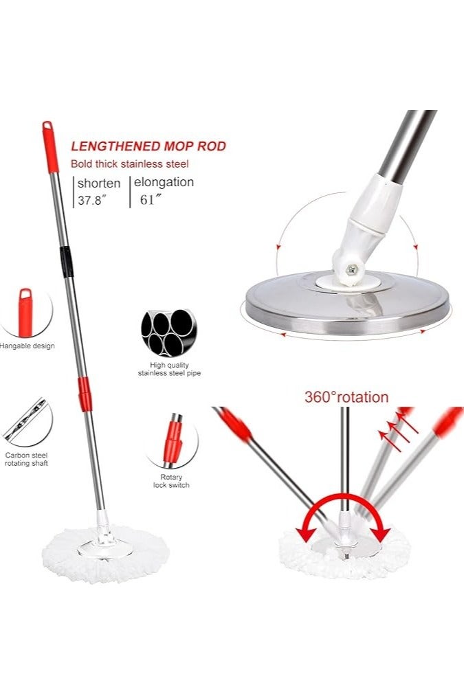 Quantum Bay Spin Mop and Bucket Set, Stainless Steel Floor Cleaning System, 360° Rotating Microfiber Mop with Wringer, Wet and Dry Mop for Home, Kitchen, Bathroom, Tile, Laminate, Hardwood Floors, Dual Water Separation, Red and Black  - Image 3