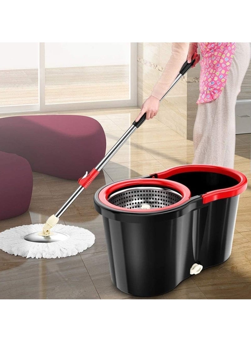 Quantum Bay Spin Mop and Bucket Set, Stainless Steel Floor Cleaning System, 360° Rotating Microfiber Mop with Wringer, Wet and Dry Mop for Home, Kitchen, Bathroom, Tile, Laminate, Hardwood Floors, Dual Water Separation, Red and Black  - Image 5