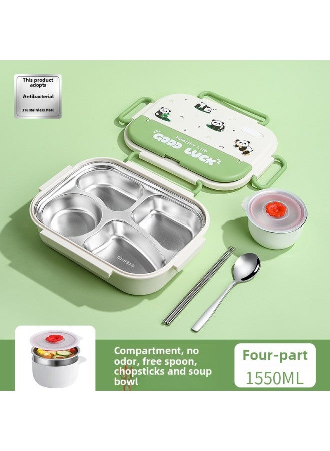 316 Stainless Steel Children's Lunch Box Primary School Students Special Compartment Lunch Box Insulation Portable Lunch Box With Food For Office Workers-Specifications:Flip-top Lunch Box-four-compartment Panda  - Image 1