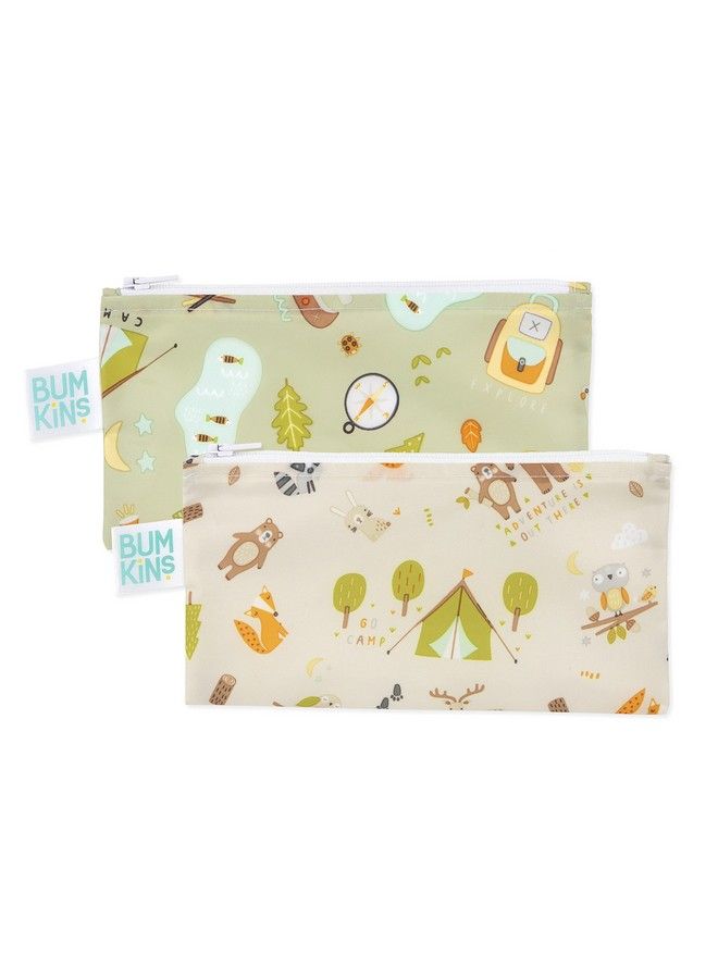 BUMKiNs Snack Bags Reusable Fabric Washable Food Safe Bpa Free Happy Campers (2 Pack) 3.5X7 Inch (Pack Of 2) - Image 2