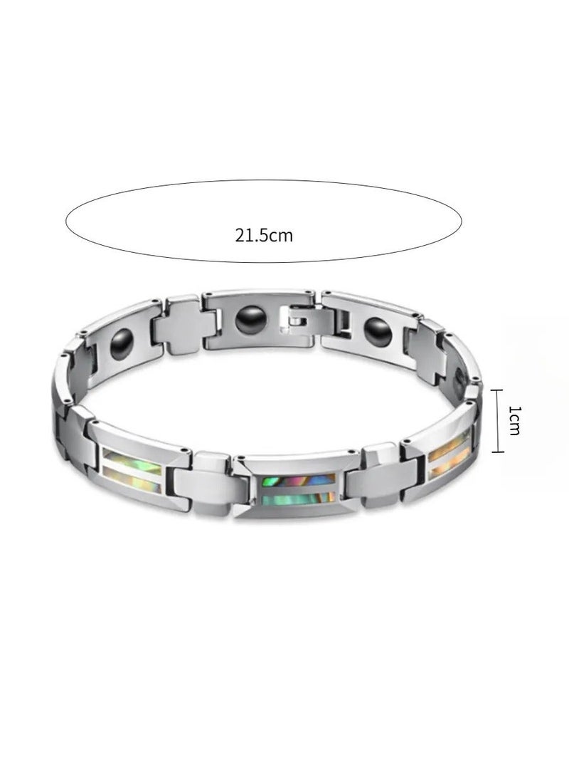 Luxury Simple Men’s Tungsten Ceramic Bracelet with Shell Inlay, Scratch-Resistant Daily Jewelry, Ideal Gift for Him & Ramadan Occasions - Image 1