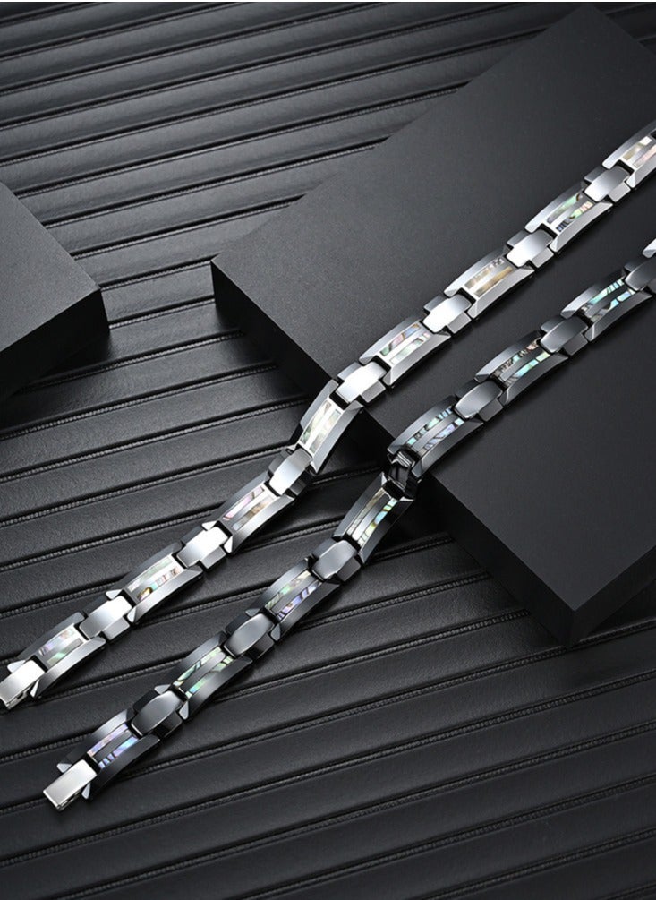 Luxury Simple Men’s Tungsten Ceramic Bracelet with Shell Inlay, Scratch-Resistant Daily Jewelry, Ideal Gift for Him & Ramadan Occasions - Image 3