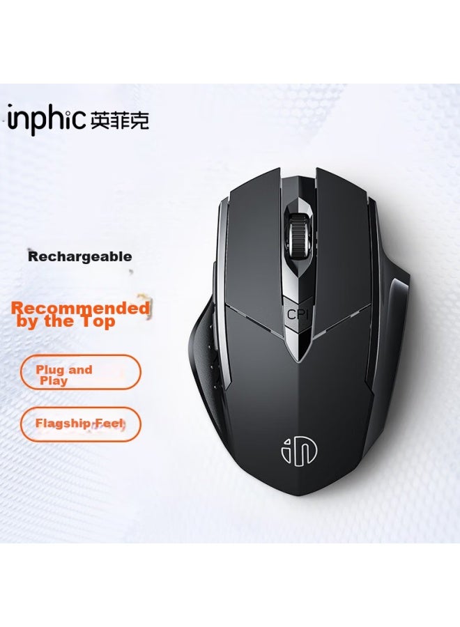 Inphic F1s Wireless Rechargeable Ergonomic Mouse, Portable, Quiet, Compatible With Laptops And Desktops, For Office And Gaming, 2.4g Pm6 Black - Image 1