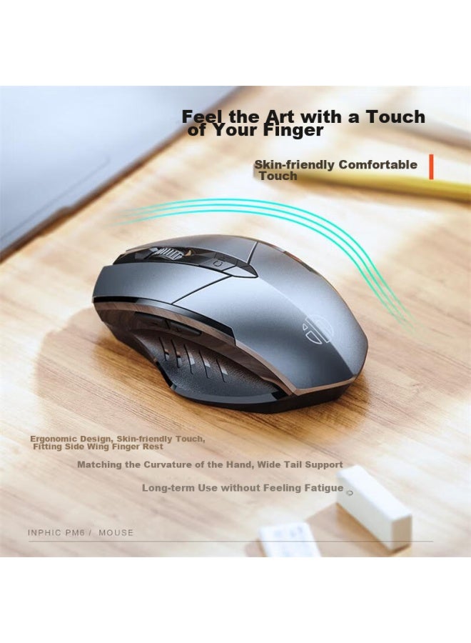 Inphic F1s Wireless Rechargeable Ergonomic Mouse, Portable, Quiet, Compatible With Laptops And Desktops, For Office And Gaming, 2.4g Pm6 Black - Image 3