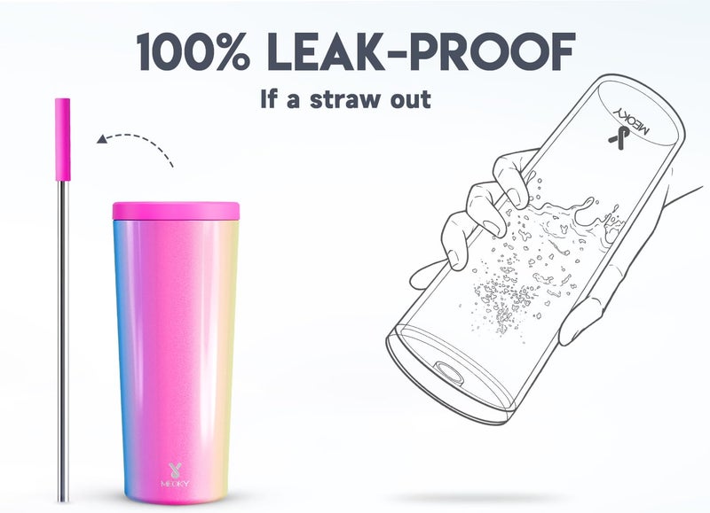 Meoky 24 oz Insulated Tumbler with Lid and Straw, Stainless Steel Vacuum Insulated Tumbler, Keeps Cold for 24 Hours, 100% Leak Proof, Fits in Car Cup Holder (Carnival) - Image 3