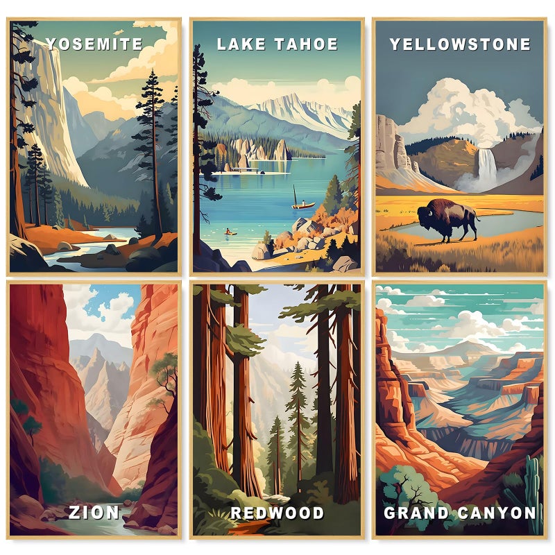 Camocin 6 Pack Paint by Numbers Kit for Adults, National Park Adult Paint by Number Kits on Canvas Without Frame for Beginner, Mountains Lake Acrylic Oil Painting by Numbers Kits for Home Decor 8 x 12 Inch - Image 1
