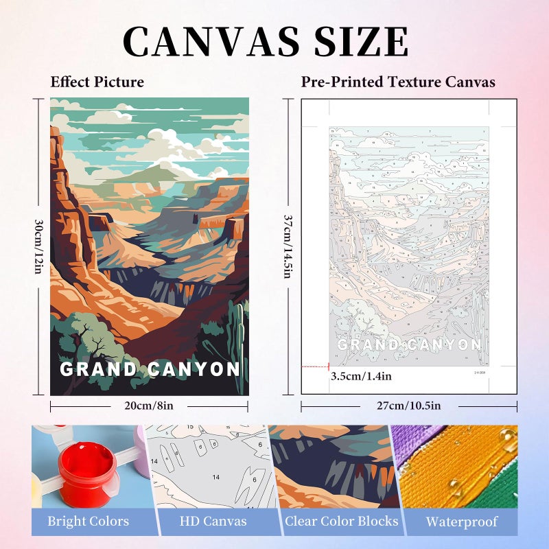 Camocin 6 Pack Paint by Numbers Kit for Adults, National Park Adult Paint by Number Kits on Canvas Without Frame for Beginner, Mountains Lake Acrylic Oil Painting by Numbers Kits for Home Decor 8 x 12 Inch - Image 3