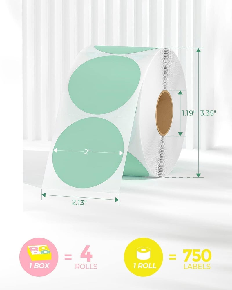 MUNBYN 2 Inch Green Circle Thermal Sticker Labels, Self-Adhesive Round Direct Thermal Labels, Multi-Purpose Roll Sticker Labels for DIY Logo Design, QR Code, Name Tag, Inventory-750 Labels/1 Roll - Image 2