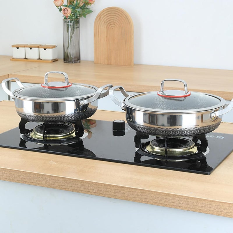 Sauté Pan: stainless steel frying pan, double handle non-stick pans with lid, even heat cookware, large kitchen pan for restaurant baking - Image 3
