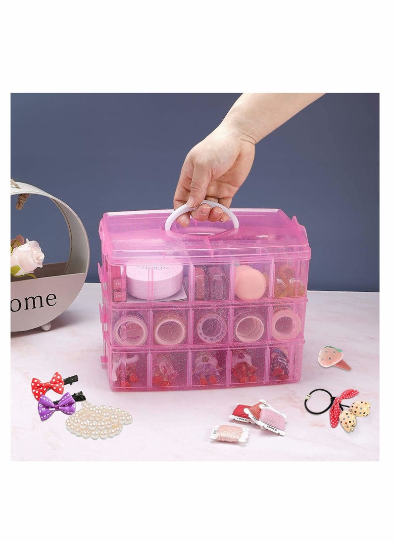 KASTWAVE - 3-Tier Stackable Storage Container Box with 30 Compartments, Adjustable Compartments Compatible with Lego Dimensions, Plastic Toys Organizer Case for Dolls, Arts and Crafts, Washi Tapes - Image 1