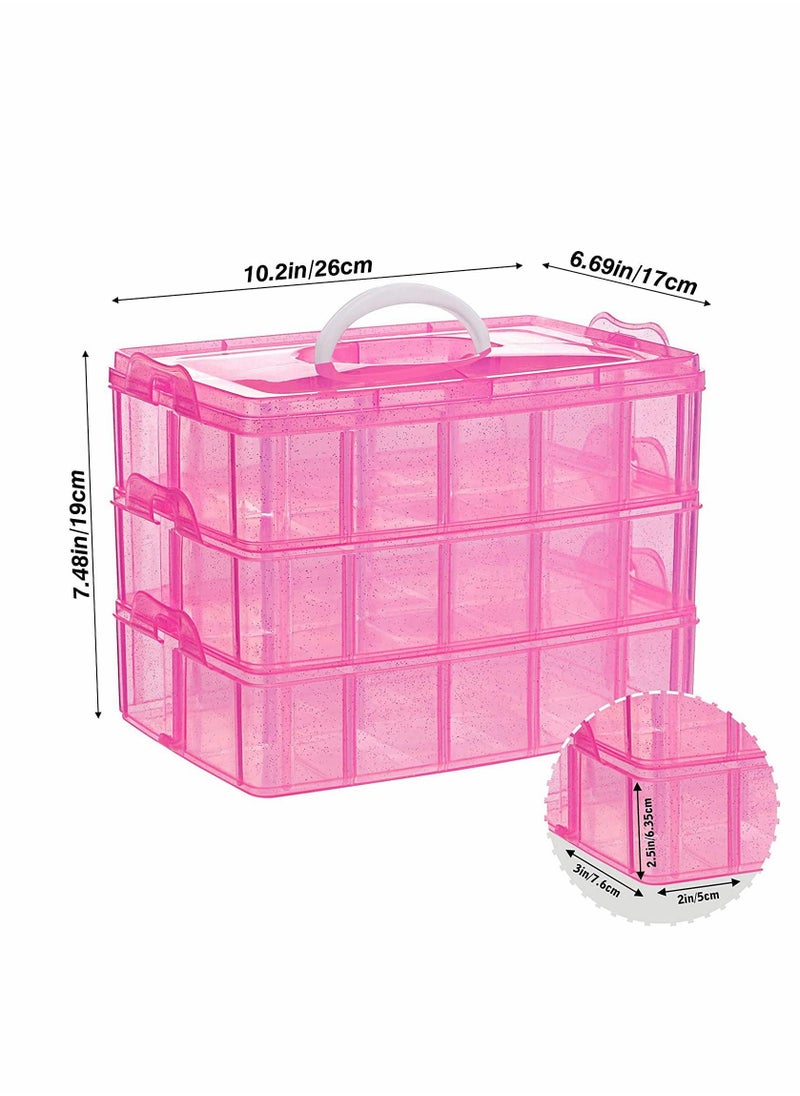 KASTWAVE - 3-Tier Stackable Storage Container Box with 30 Compartments, Adjustable Compartments Compatible with Lego Dimensions, Plastic Toys Organizer Case for Dolls, Arts and Crafts, Washi Tapes - Image 1