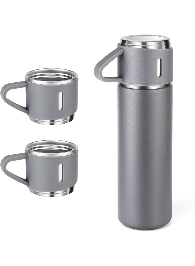 500ml Original Thermal Mug with 3 Extra Grey Cups to Keep Hot and Cold Drinks, Airtight Design for Daily Use and Travel (Grey) - Image 2
