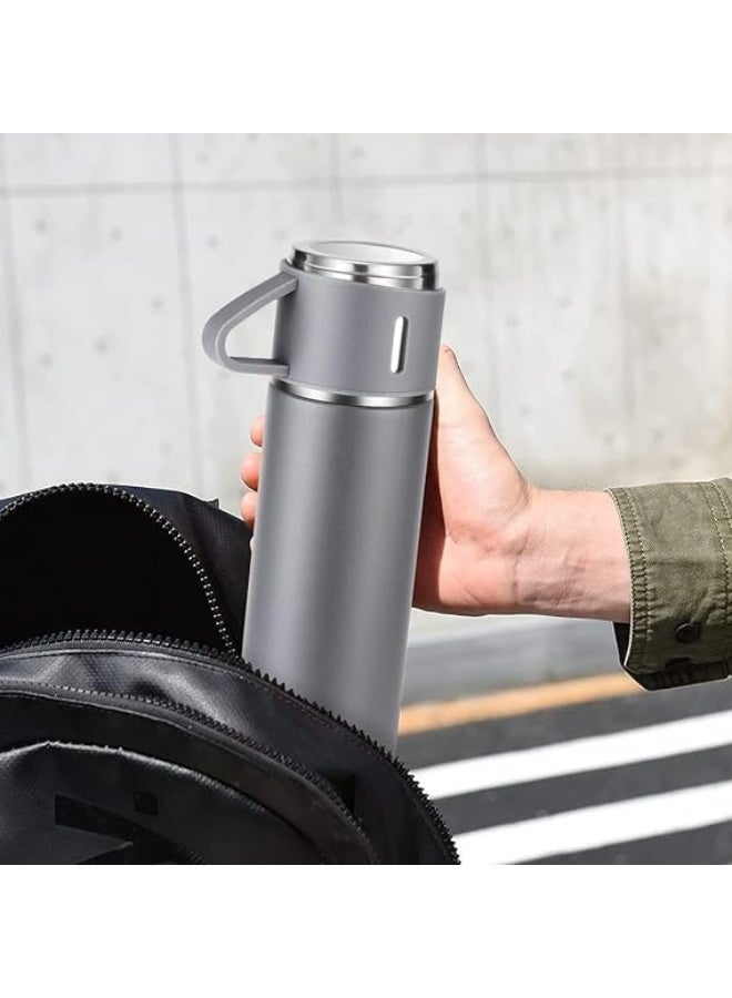 500ml Original Thermal Mug with 3 Extra Grey Cups to Keep Hot and Cold Drinks, Airtight Design for Daily Use and Travel (Grey) - Image 3